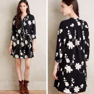 Isabella Sinclair Anthropologie Embroidered Naomi Shirt Dress S Black Floral